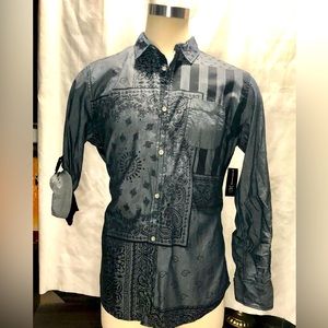 Macy’s INC men’s paisley bandana print shirt L indigo color
